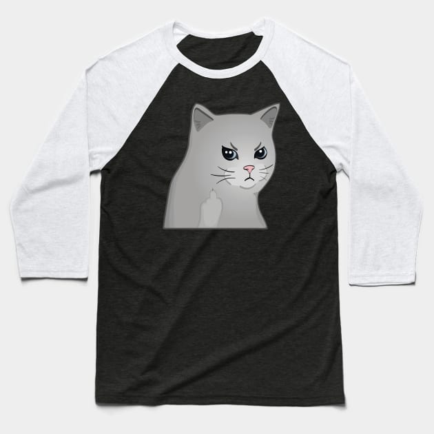 Moody Cat Middle Finger Baseball T-Shirt by Dianalyn